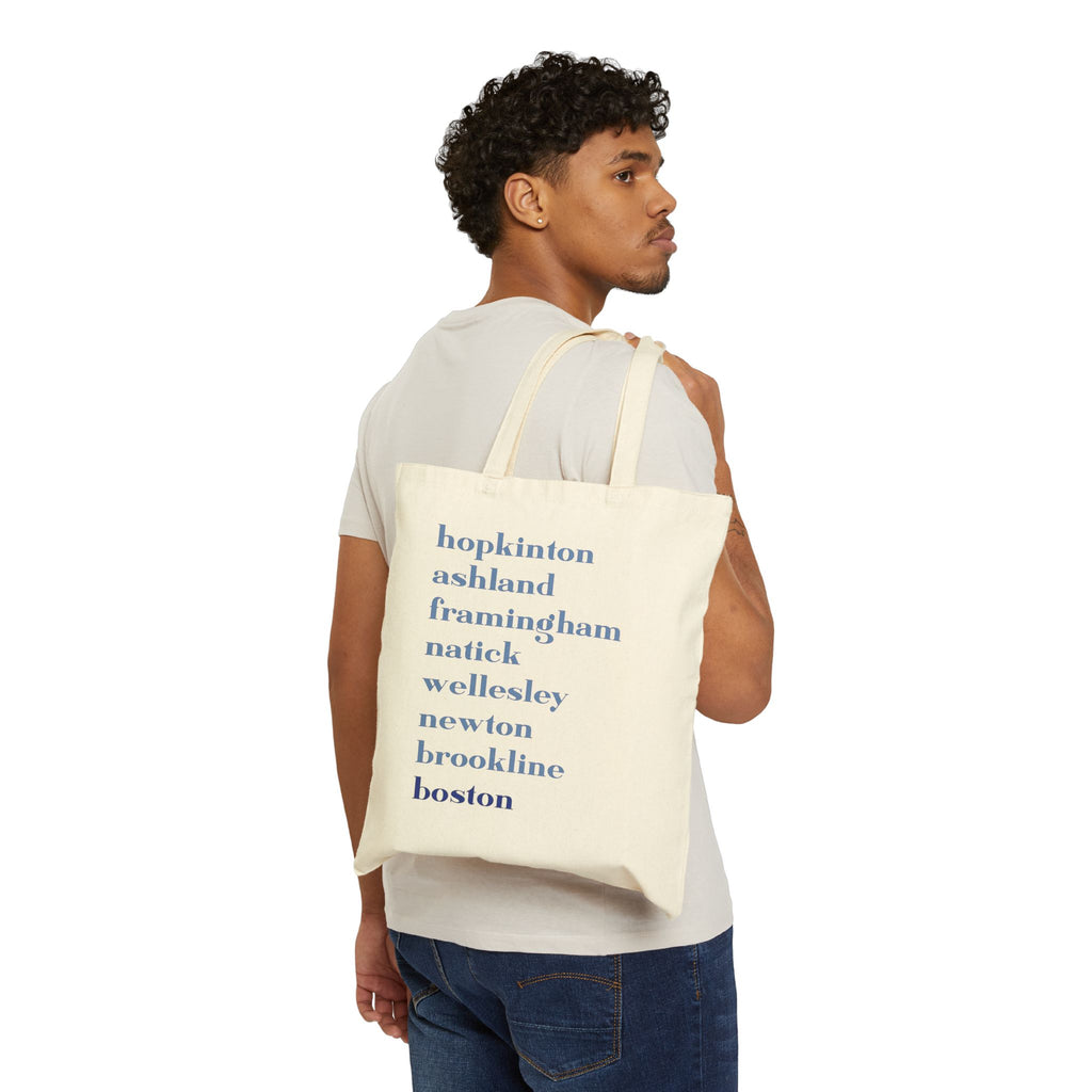Boston Marathon Towns Cotton Canvas Tote Bag