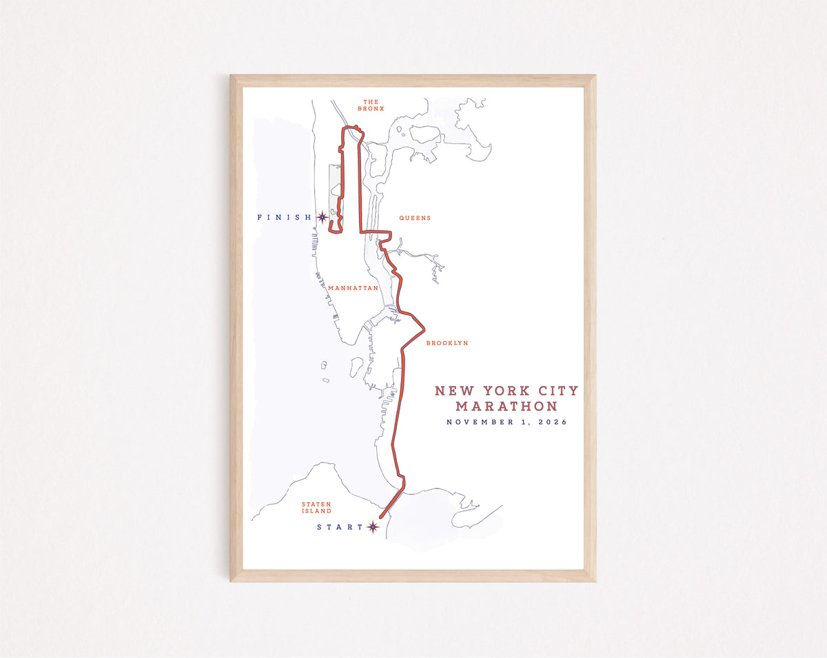 2026 NYC Marathon Personalized Course Map Print | Custom Runner Art