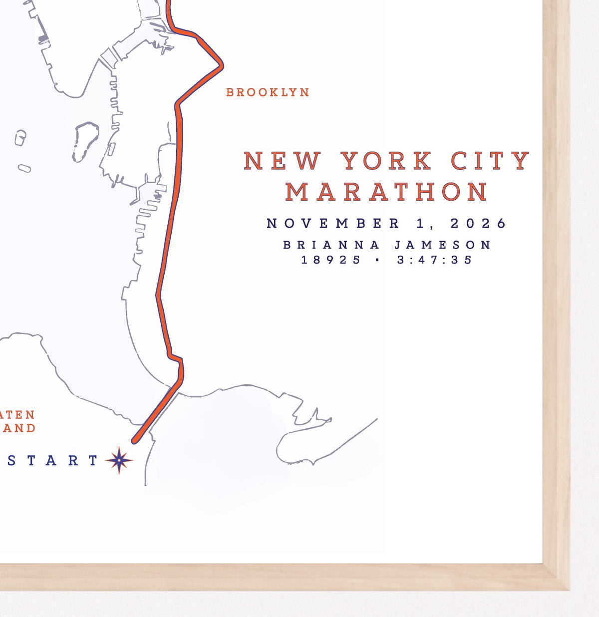 2026 NYC Marathon Personalized Course Map Print | Custom Runner Art