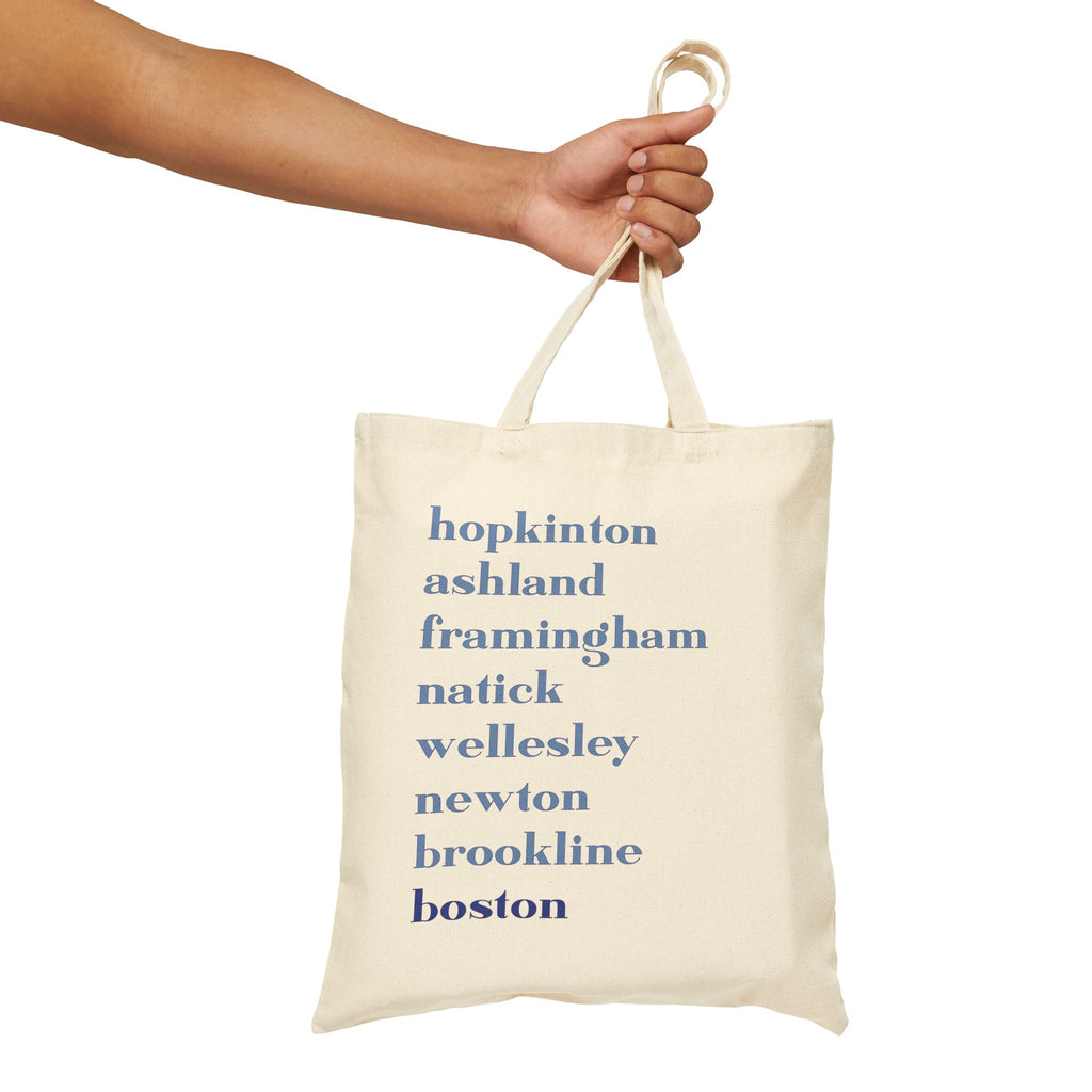 Boston Marathon Towns Cotton Canvas Tote Bag