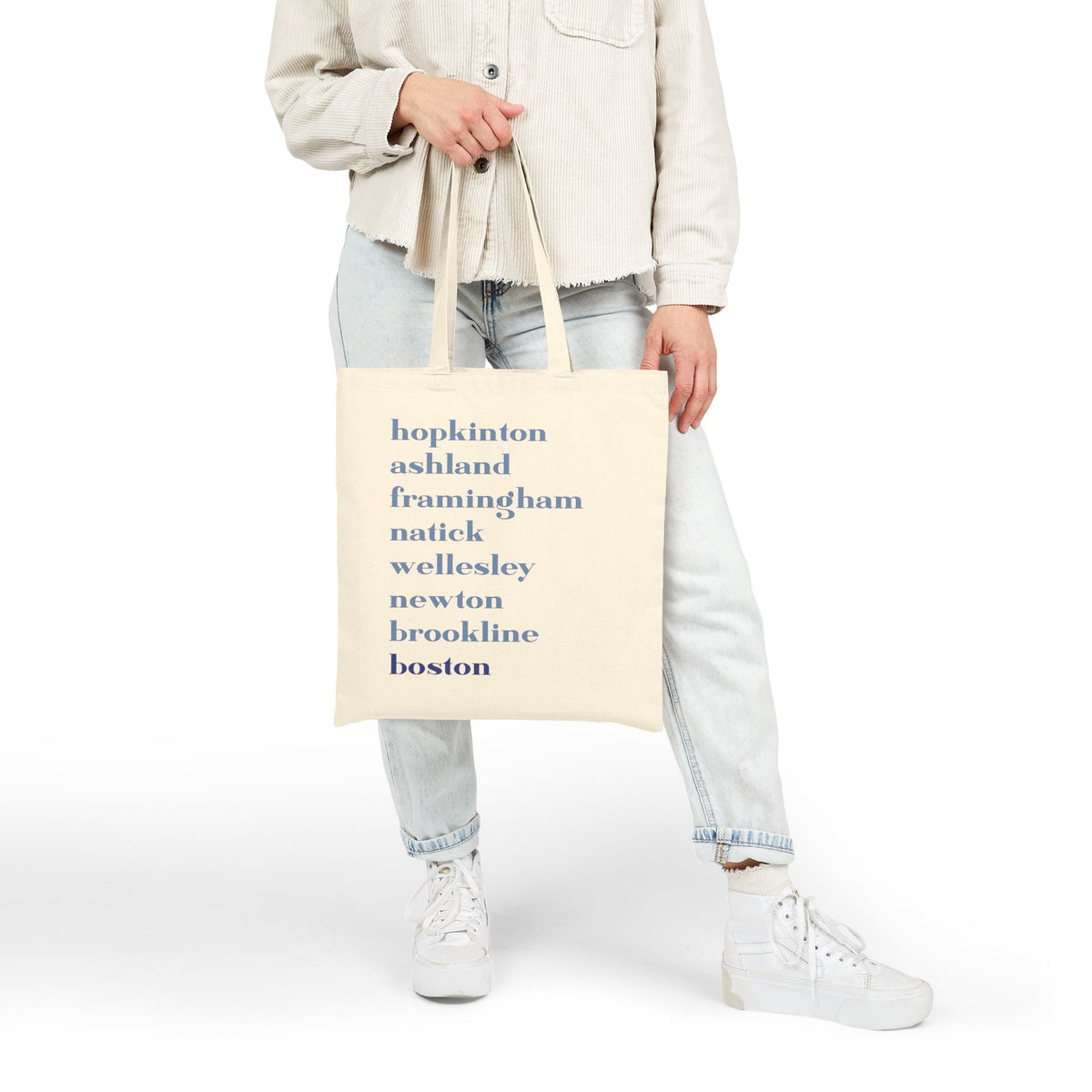 Boston Marathon Towns Cotton Canvas Tote Bag