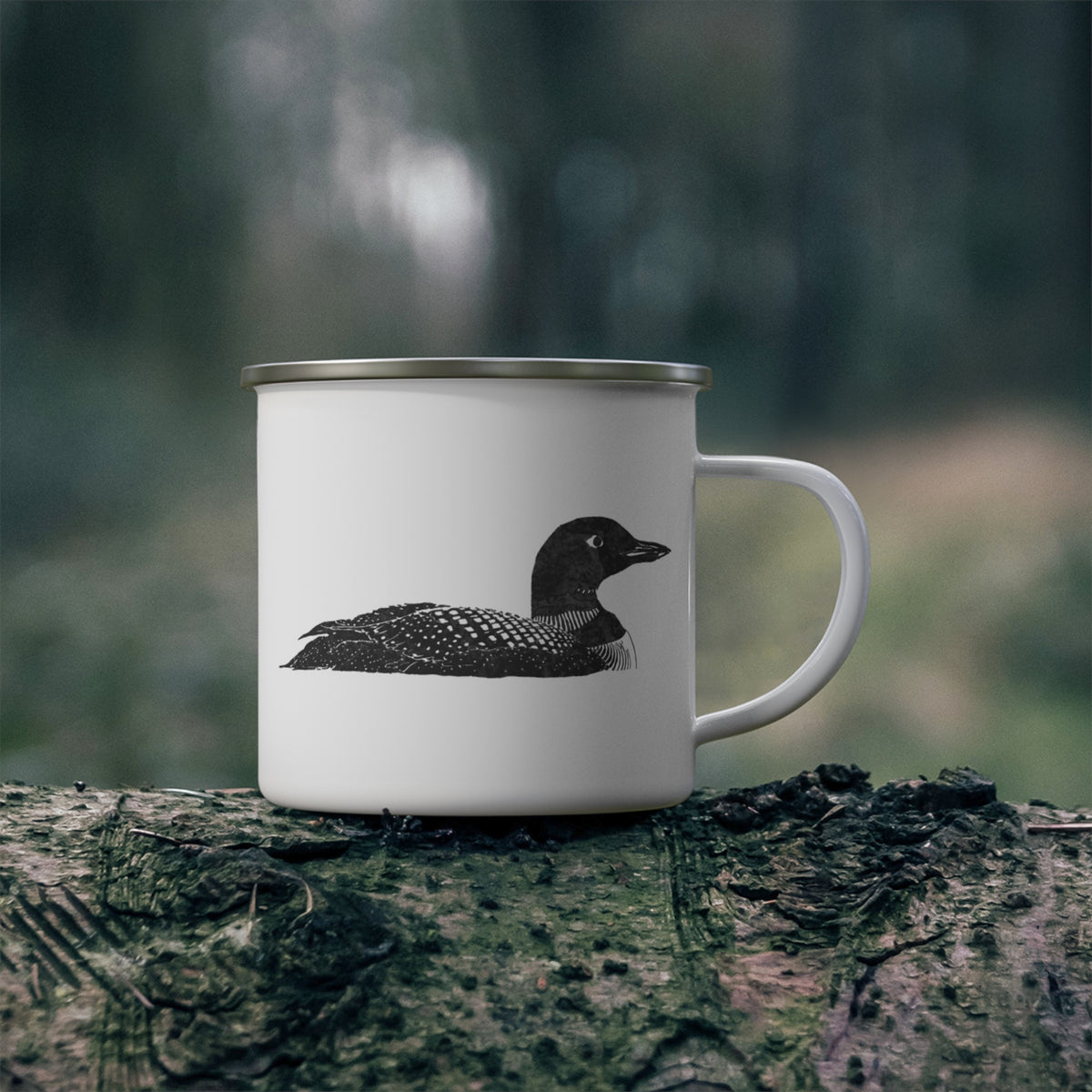 Enamel Mug, Lake Camping Cup, New England Loon Campfire Drinkware, Woodland Outdoor Adventure Gift