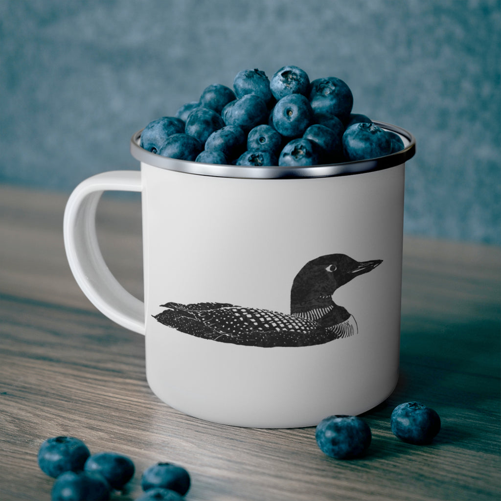 Enamel Mug, Lake Camping Cup, New England Loon Campfire Drinkware, Woodland Outdoor Adventure Gift