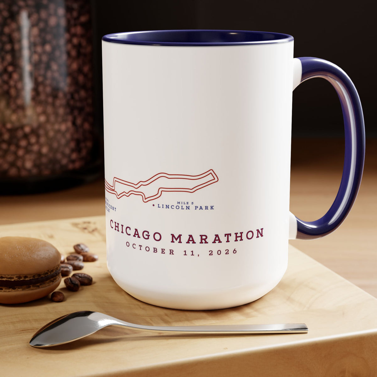 2026 Chicago Marathon Course Map Two-Tone Coffee Mug, 15oz