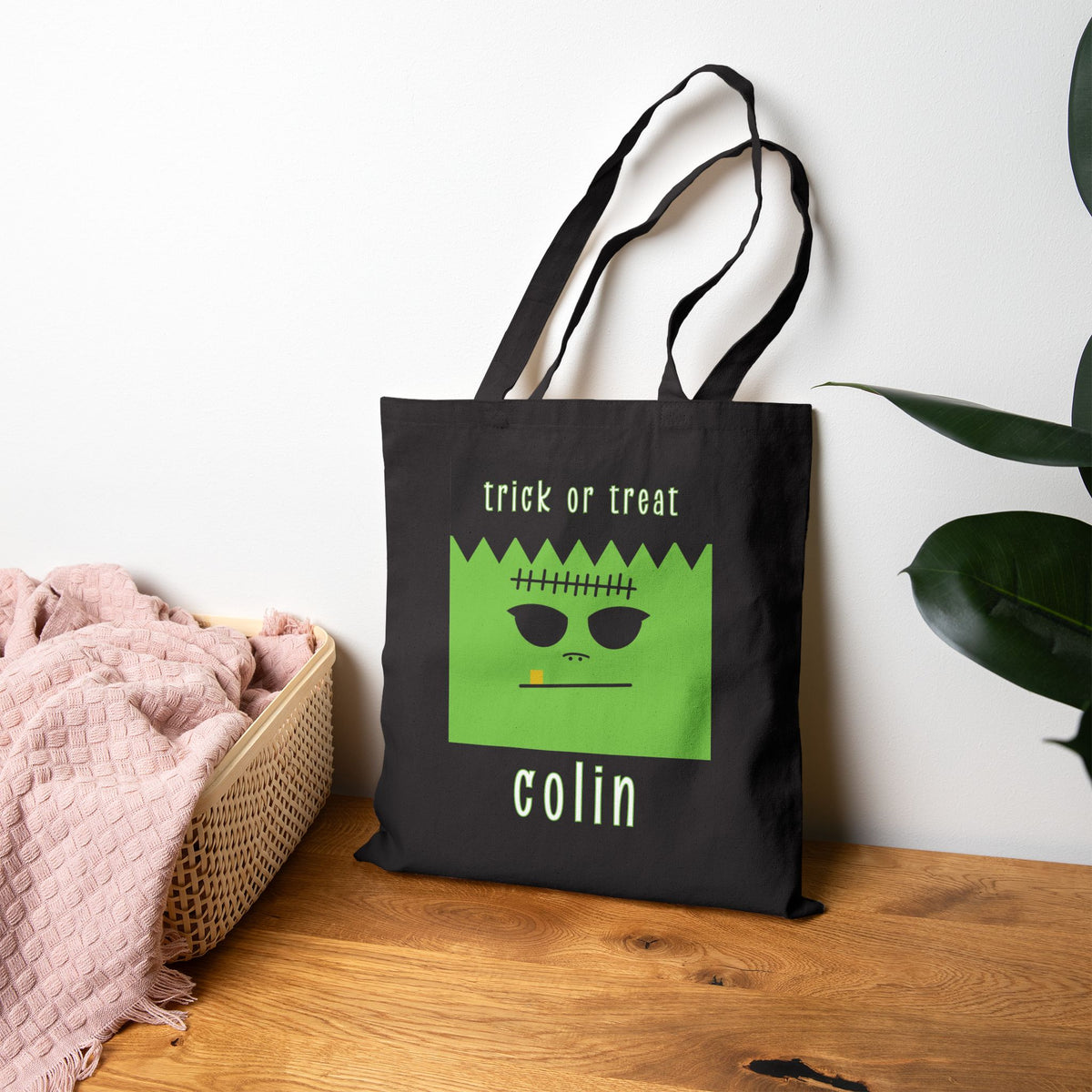 Frankenstein Cotton Canvas Trick or Treat Bag - Personalizable