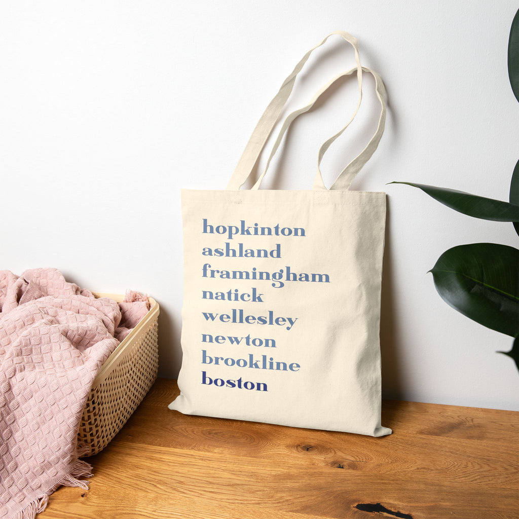 Boston Marathon Towns Cotton Canvas Tote Bag