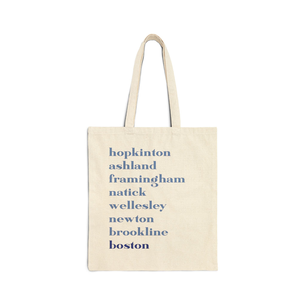 Boston Marathon Towns Cotton Canvas Tote Bag