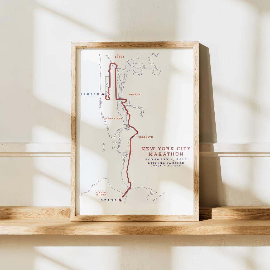 2026 NYC Marathon Personalized Course Map Print | Custom Runner Art