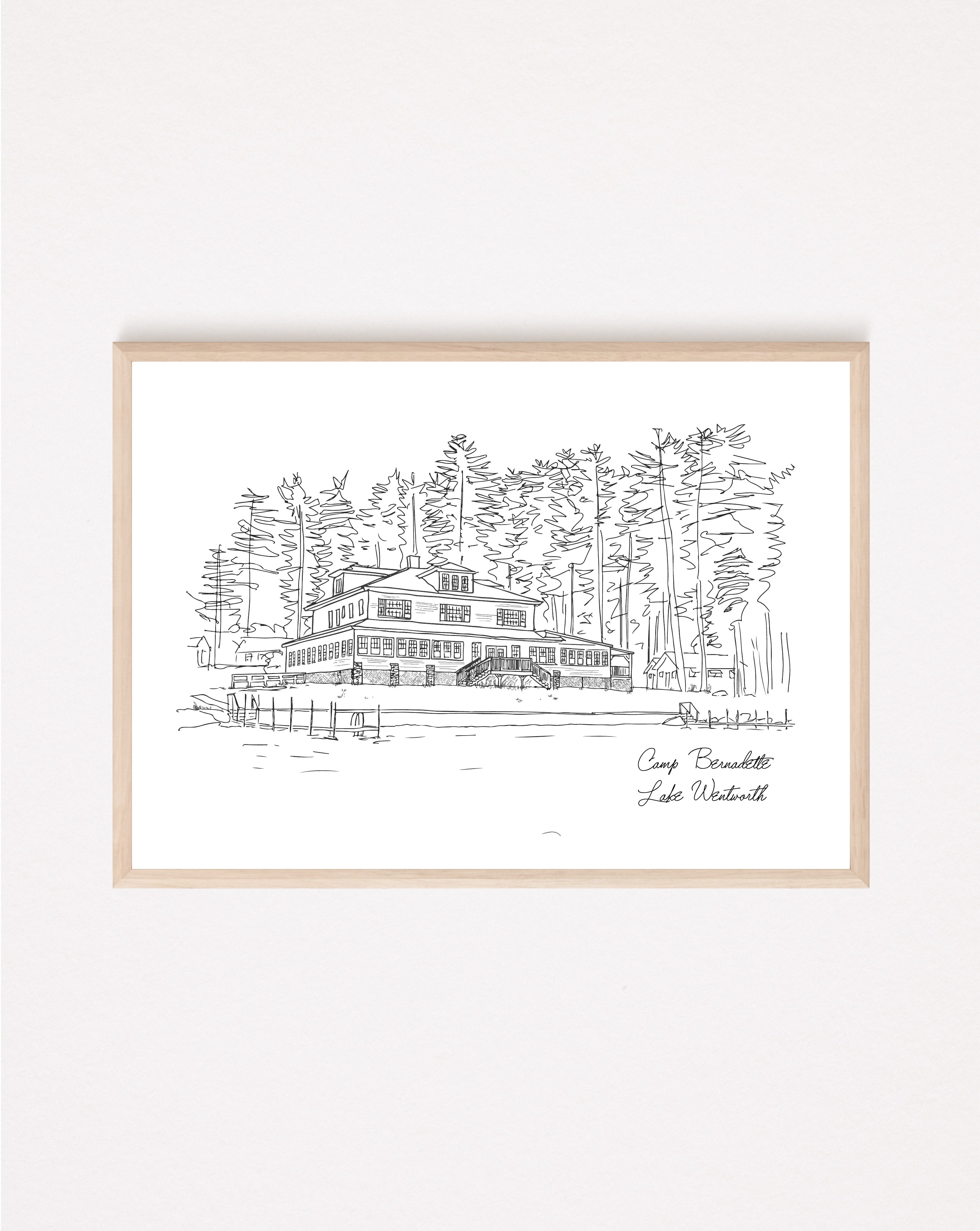Camp Bernadette Dining Hall Black and White Art Print image 0