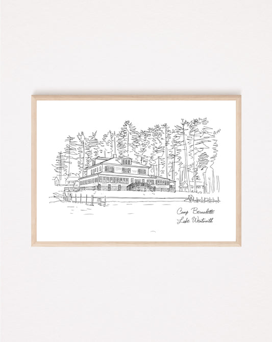 Camp Bernadette Dining Hall Black and White Art Print image 0