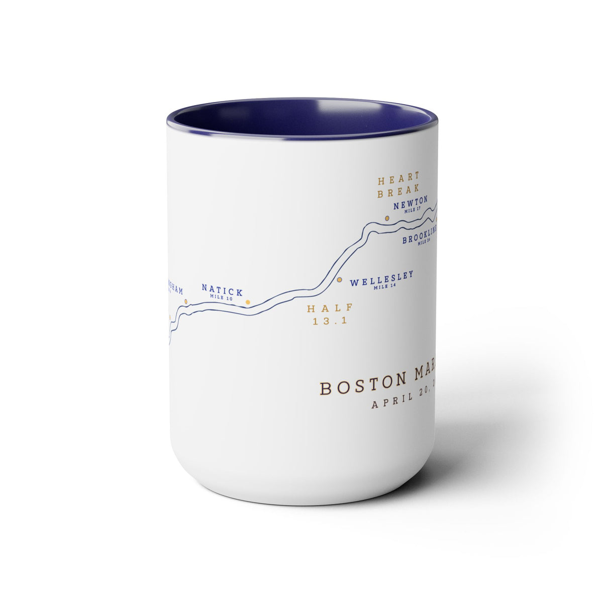 2026 Boston Marathon Course Map Two-Tone Coffee Mug, 15oz