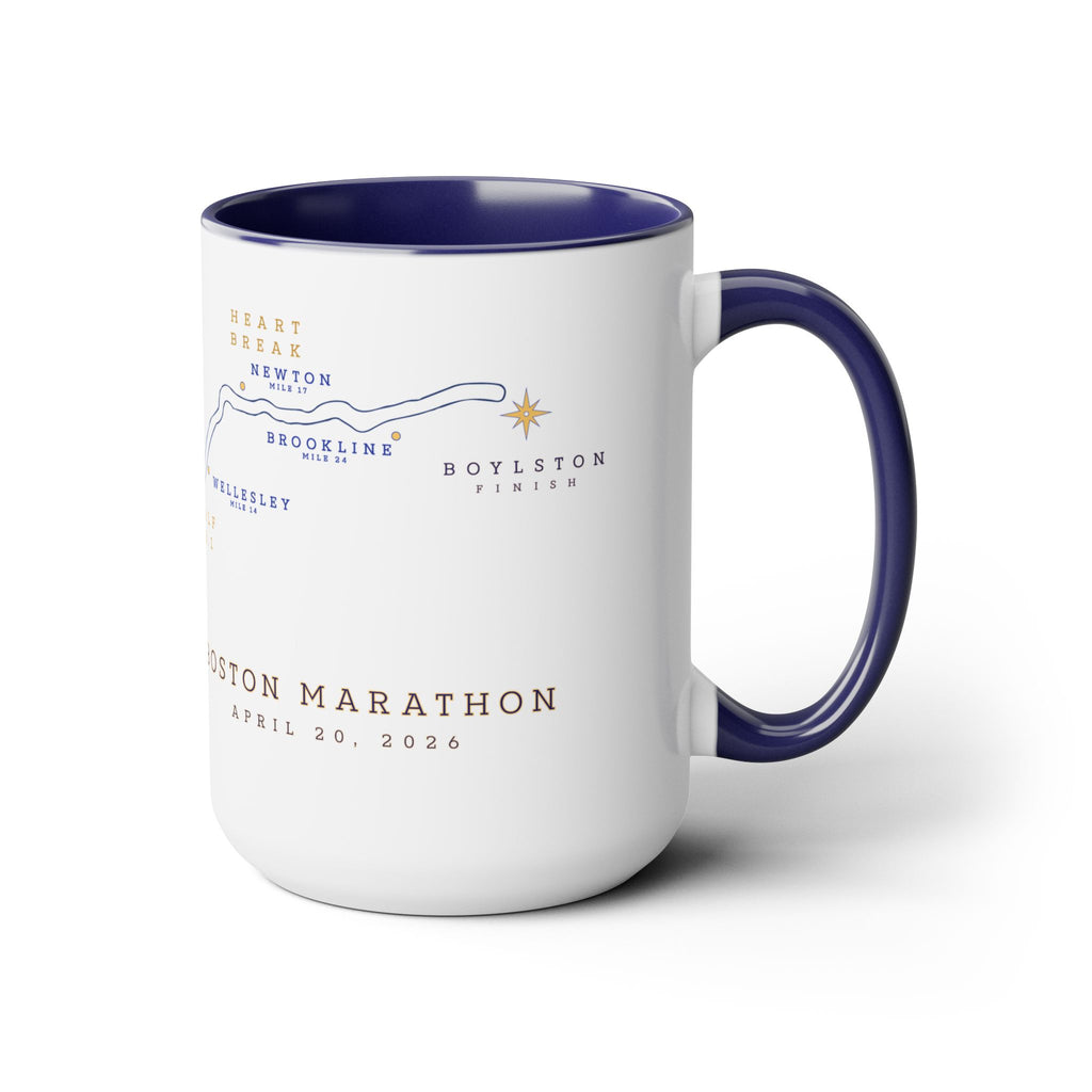 2026 Boston Marathon Course Map Two-Tone Coffee Mug, 15oz