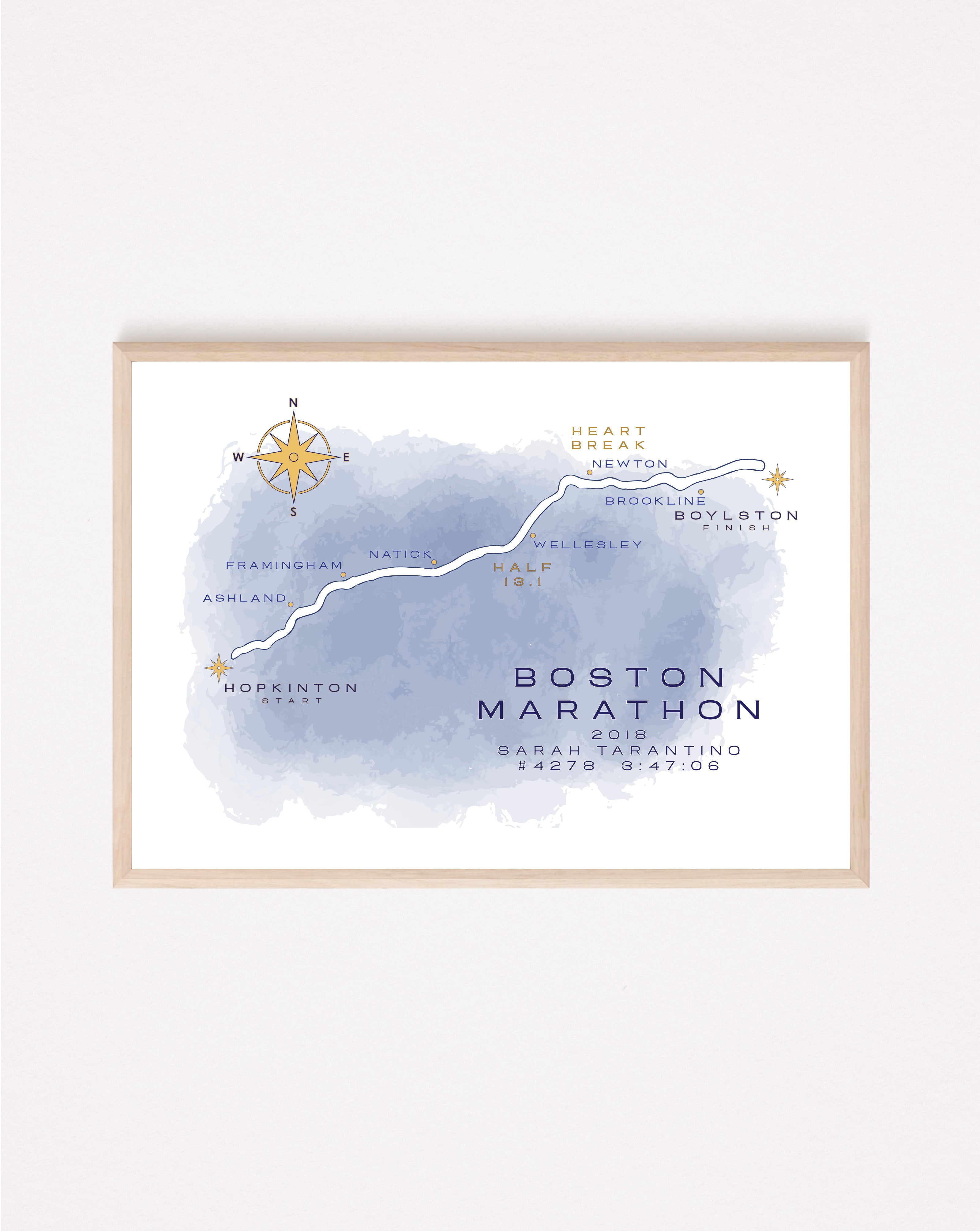 Custom Boston Marathon Course Map Art Print image 0