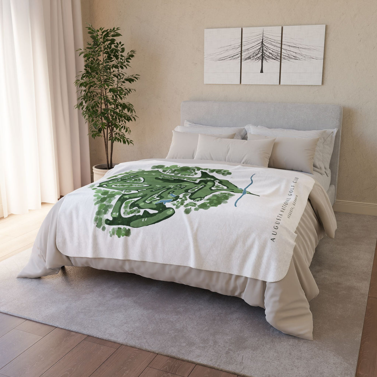 Augusta National Fleece Blanket, Personalized Golf Green Throw, Master's Golf Sherpa Blanket, Golf Lover Gift, Cozy Sports Bedding, Golf
