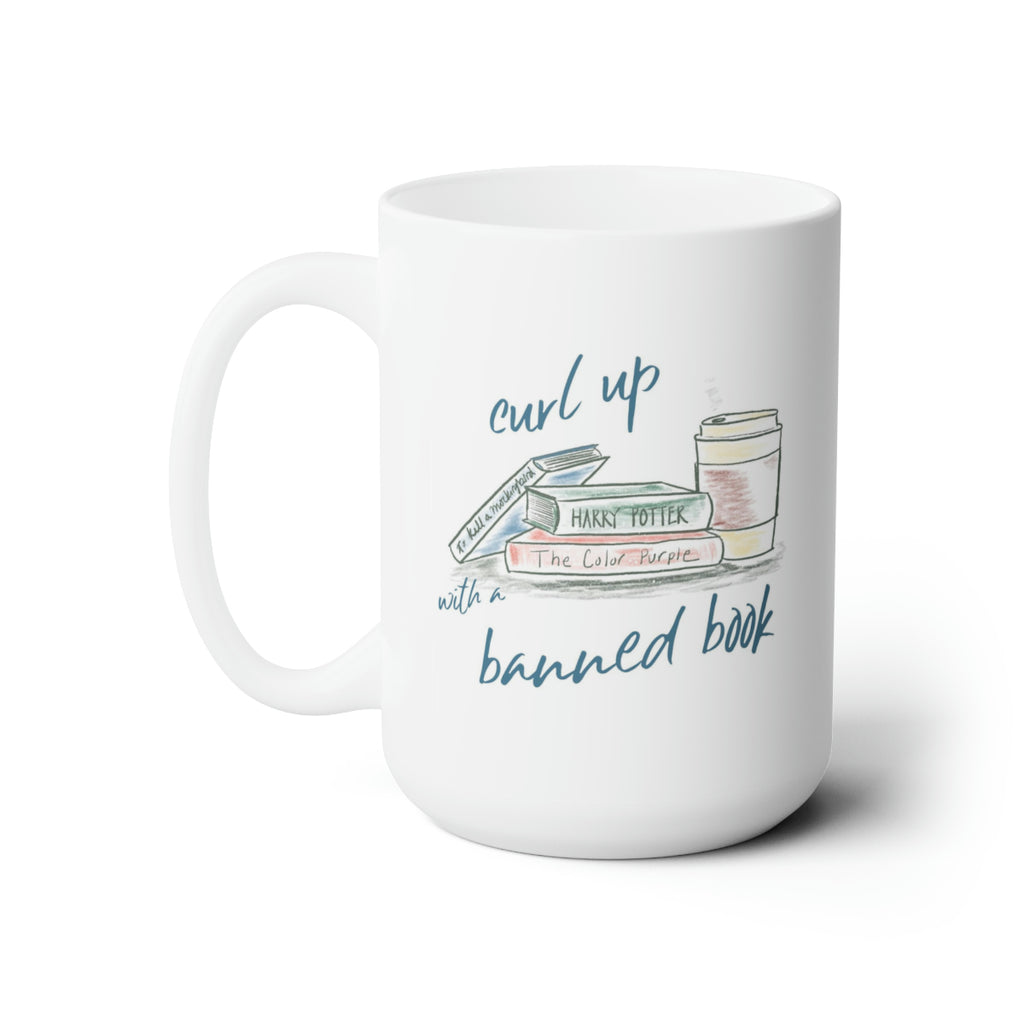 Books and Coffee Curl Up Banned Books Mug 15oz image 3