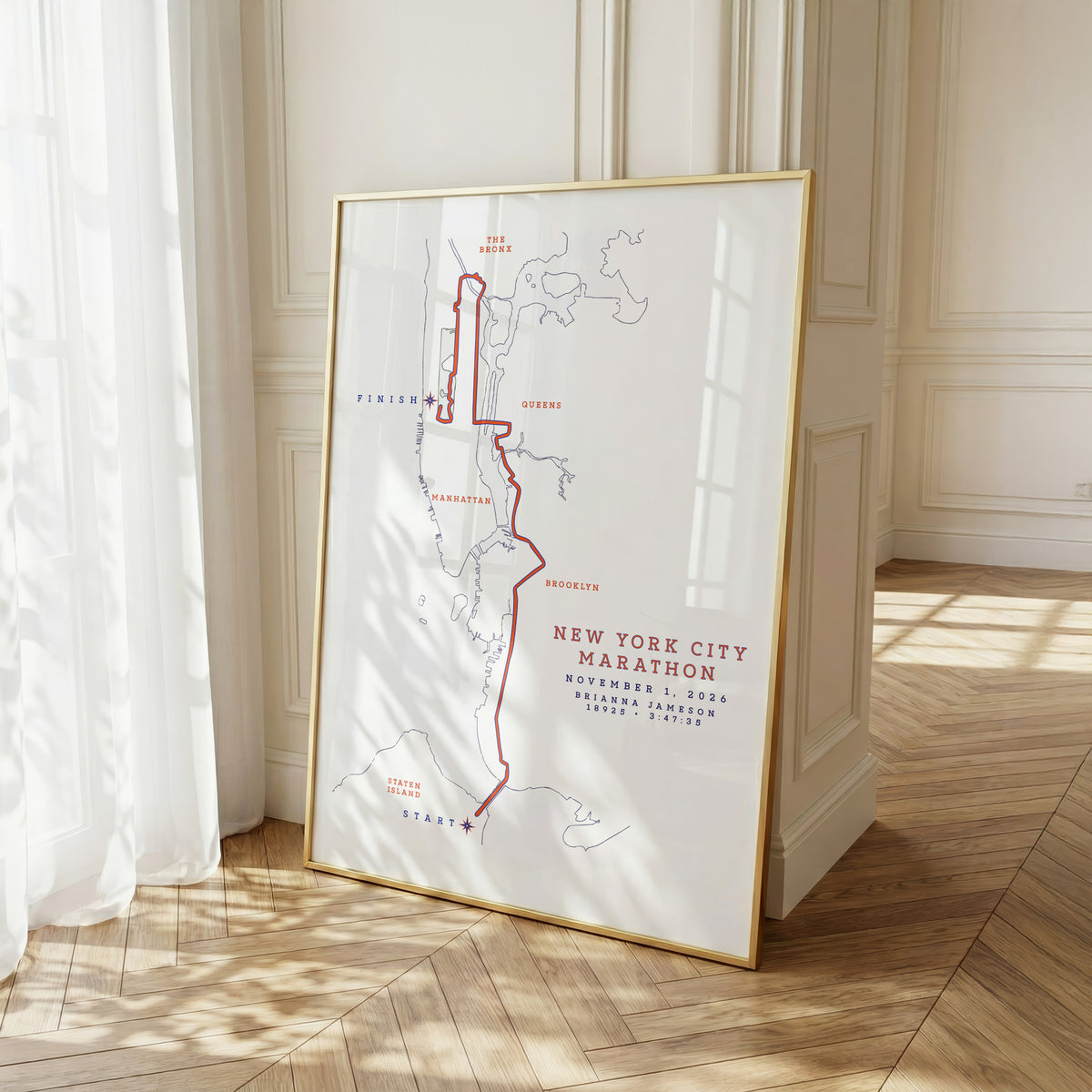 2026 NYC Marathon Personalized Course Map Print | Custom Runner Art