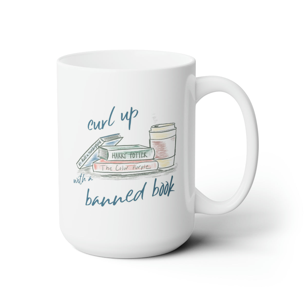 Books and Coffee Curl Up Banned Books Mug 15oz image 4
